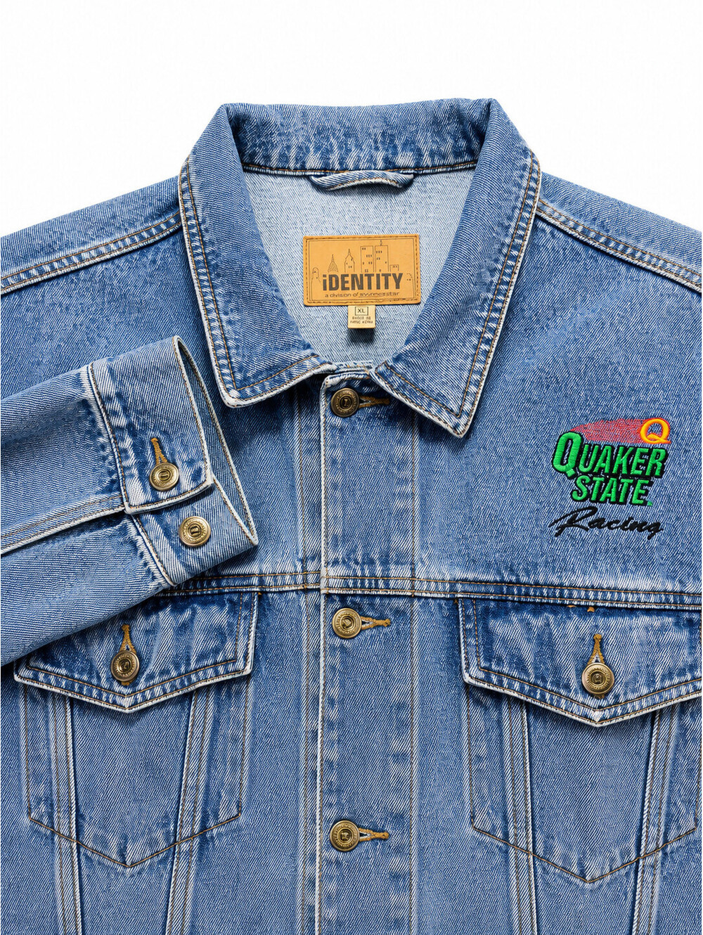 Vintage Quaker State Racing iDENTITY Blue Jean Oversize Jacket Men's Sz XL
